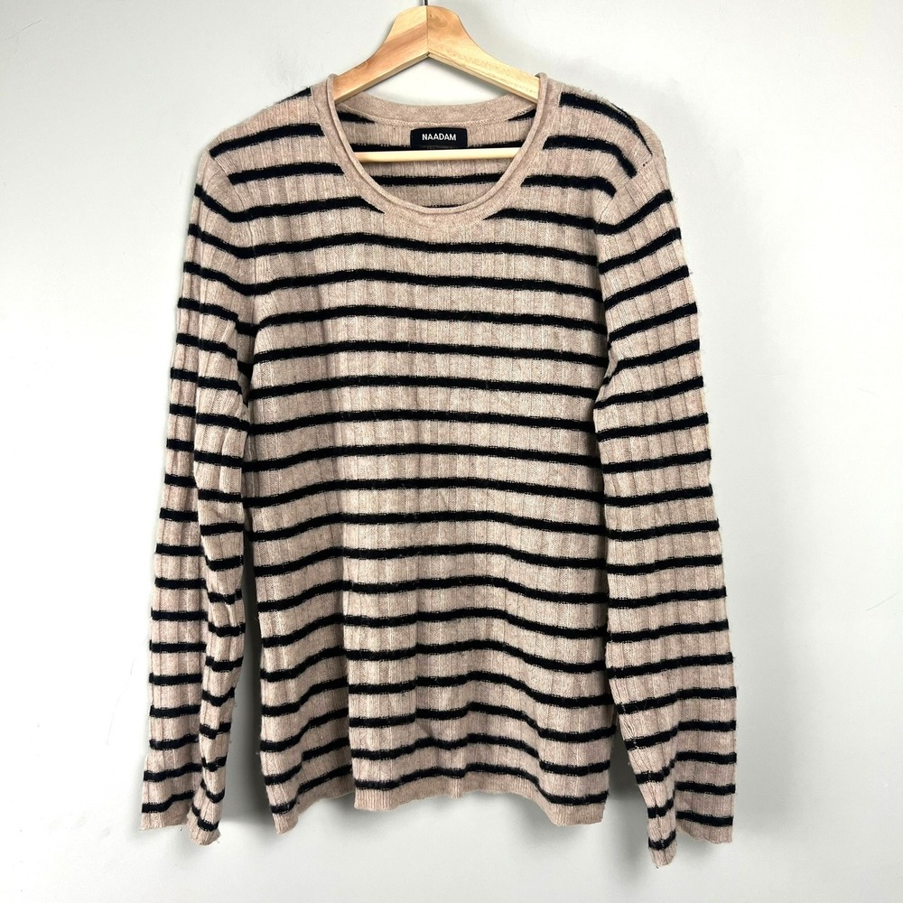 Naadam 100% Cashmere Ribbed Striped Rolled Neck Sweater XL Capsule Quiet Luxury